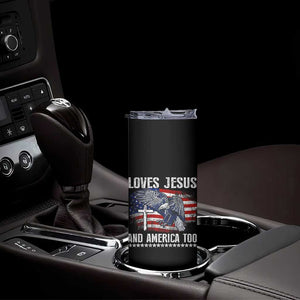 Funny Loves Jesus And America Too Skinny Tumbler 4th Of July Patriotic Christian Eagle American Flag TS11 Print Your Wear