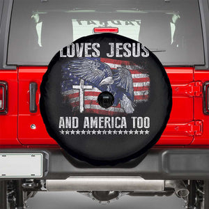 Funny Loves Jesus And America Too Spare Tire Cover 4th Of July Patriotic Christian Eagle American Flag TS11 Black Print Your Wear