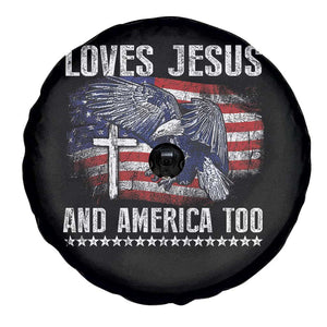 Funny Loves Jesus And America Too Spare Tire Cover 4th Of July Patriotic Christian Eagle American Flag TS11 Print Your Wear