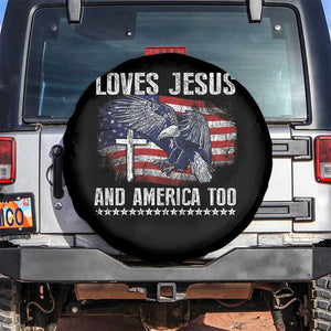 Funny Loves Jesus And America Too Spare Tire Cover 4th Of July Patriotic Christian Eagle American Flag TS11 No hole Black Print Your Wear