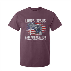 Funny Loves Jesus And America Too T Shirt For Kid 4th Of July Patriotic Christian Eagle American Flag TS11 Maroon Print Your Wear