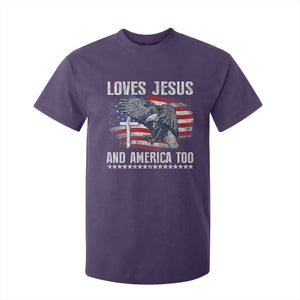 Funny Loves Jesus And America Too T Shirt For Kid 4th Of July Patriotic Christian Eagle American Flag TS11 Purple Print Your Wear