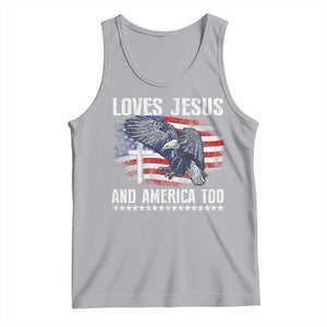 Funny Loves Jesus And America Too Tank Top 4th Of July Patriotic Christian Eagle American Flag TS11 Athletic Heather Print Your Wear