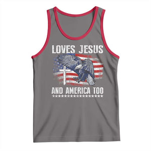 Funny Loves Jesus And America Too Tank Top 4th Of July Patriotic Christian Eagle American Flag TS11 Deep Heather Red Print Your Wear