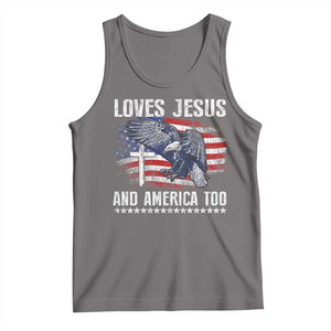 Funny Loves Jesus And America Too Tank Top 4th Of July Patriotic Christian Eagle American Flag TS11 Deep Heather Print Your Wear