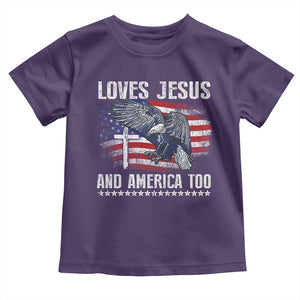 Funny Loves Jesus And America Too Toddler T Shirt 4th Of July Patriotic Christian Eagle American Flag TS11 Purple Print Your Wear