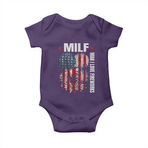 Funny MILF Man I Love Fireworks Baby Onesie American Patriotic July 4th US Flag TS11 Purple Print Your Wear