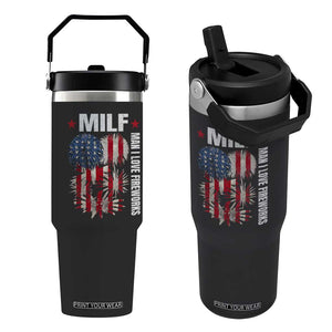 Funny MILF Man I Love Fireworks Flip Straw Tumbler American Patriotic July 4th US Flag TS11 One Size: 30 oz Black Print Your Wear