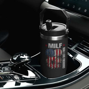 Funny MILF Man I Love Fireworks Flip Straw Tumbler American Patriotic July 4th US Flag TS11 Print Your Wear