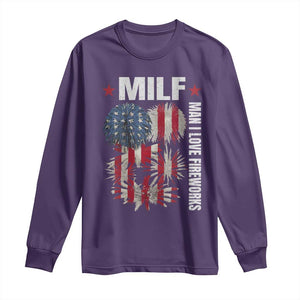Funny MILF Man I Love Fireworks Long Sleeve Shirt American Patriotic July 4th US Flag TS11 Purple Print Your Wear