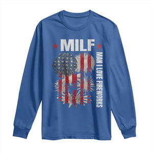 Funny MILF Man I Love Fireworks Long Sleeve Shirt American Patriotic July 4th US Flag TS11 Royal Blue Print Your Wear