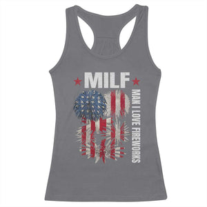 Funny MILF Man I Love Fireworks Racerback Tank Top American Patriotic July 4th US Flag TS11 Charcoal Print Your Wear