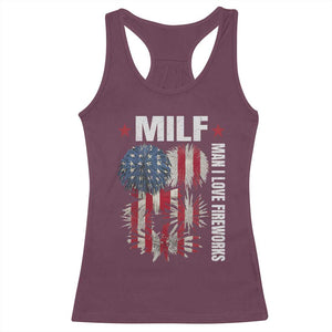 Funny MILF Man I Love Fireworks Racerback Tank Top American Patriotic July 4th US Flag TS11 Maroon Print Your Wear