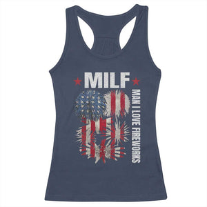 Funny MILF Man I Love Fireworks Racerback Tank Top American Patriotic July 4th US Flag TS11 Navy Print Your Wear