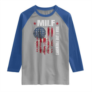 Funny MILF Man I Love Fireworks Raglan Shirt American Patriotic July 4th US Flag TS11 Sport Gray Royal Print Your Wear