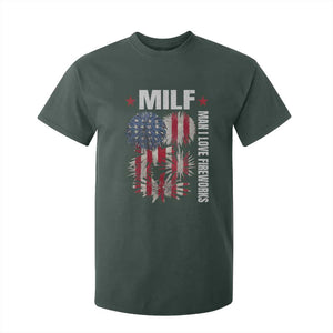 Funny MILF Man I Love Fireworks T Shirt For Kid American Patriotic July 4th US Flag TS11 Dark Forest Green Print Your Wear