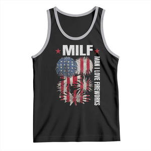 Funny MILF Man I Love Fireworks Tank Top American Patriotic July 4th US Flag TS11 Black Athletic Heather Print Your Wear