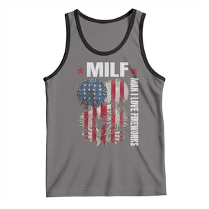 Funny MILF Man I Love Fireworks Tank Top American Patriotic July 4th US Flag TS11 Deep Heather Black Print Your Wear