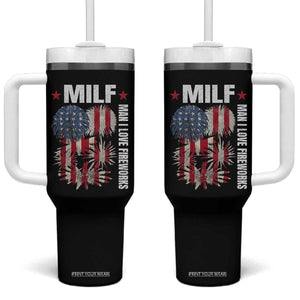 Funny MILF Man I Love Fireworks Tumbler With Handle American Patriotic July 4th US Flag TS11 One Size: 40 oz Black Print Your Wear