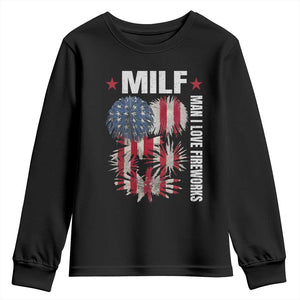 Funny MILF Man I Love Fireworks Youth Sweatshirt American Patriotic July 4th US Flag TS11 Black Print Your Wear