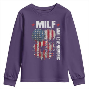 Funny MILF Man I Love Fireworks Youth Sweatshirt American Patriotic July 4th US Flag TS11 Purple Print Your Wear