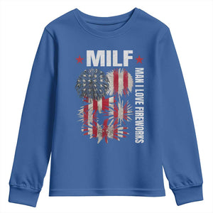 Funny MILF Man I Love Fireworks Youth Sweatshirt American Patriotic July 4th US Flag TS11 Royal Blue Print Your Wear