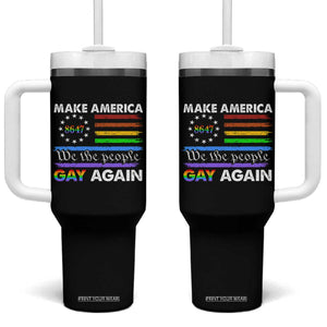 Funny Make America Gay Again 8647 Tumbler With Handle Rainbow Betsy Ross Flag TS11 One Size: 40 oz Black Print Your Wear