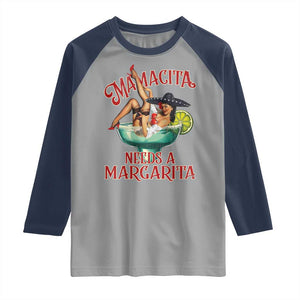 Funny Mamacita Needs A Margarita Raglan Shirt Magarita Cocktail Mexican Pin Up Girl TS11 Sport Gray Navy Print Your Wear