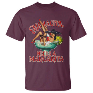 Funny Mamacita Needs A Margarita T Shirt Magarita Cocktail Mexican Pin Up Girl TS11 Maroon Print Your Wear