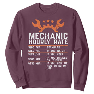 Funny Mechanic Hourly Rate Auto Car Mechanic Labor Rates Sweatshirt TS11 Maroon Print Your Wear