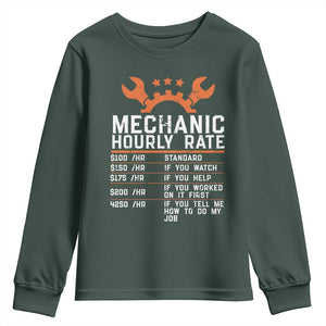 Funny Mechanic Hourly Rate Auto Car Mechanic Labor Rates Youth Sweatshirt TS11 Dark Forest Green Print Your Wear