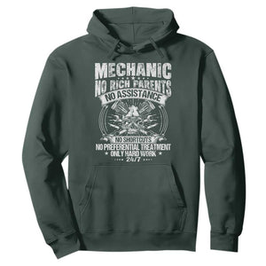 Funny Mechanic No Rich Parents No Assistance No Handouts Hoodie Car Mechanic Garage TS11 Dark Forest Green Print Your Wear