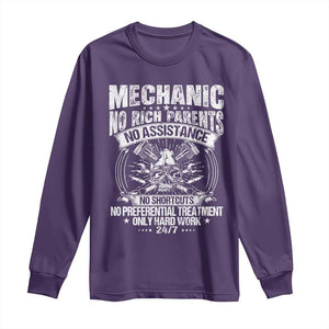 Funny Mechanic No Rich Parents No Assistance No Handouts Long Sleeve Shirt Car Mechanic Garage TS11 Purple Print Your Wear