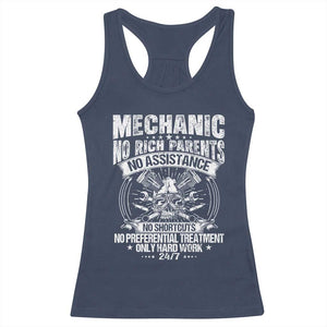 Funny Mechanic No Rich Parents No Assistance No Handouts Racerback Tank Top Car Mechanic Garage TS11 Navy Print Your Wear