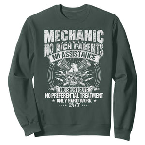 Funny Mechanic No Rich Parents No Assistance No Handouts Sweatshirt Car Mechanic Garage TS11 Dark Forest Green Print Your Wear