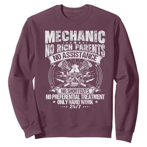 Funny Mechanic No Rich Parents No Assistance No Handouts Sweatshirt Car Mechanic Garage TS11 Maroon Print Your Wear