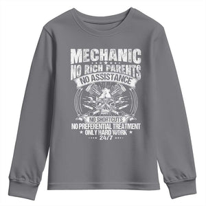 Funny Mechanic No Rich Parents No Assistance No Handouts Youth Sweatshirt Car Mechanic Garage TS11 Charcoal Print Your Wear