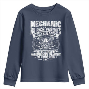 Funny Mechanic No Rich Parents No Assistance No Handouts Youth Sweatshirt Car Mechanic Garage TS11 Navy Print Your Wear
