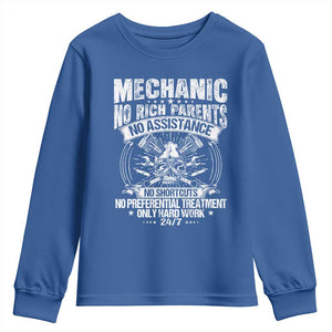 Funny Mechanic No Rich Parents No Assistance No Handouts Youth Sweatshirt Car Mechanic Garage TS11 Royal Blue Print Your Wear