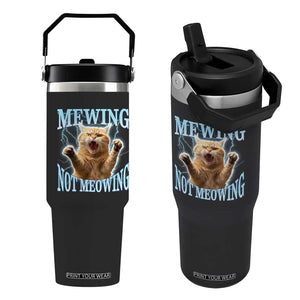 Funny Meme Cat Mewing Not Meowing Flip Straw Tumbler TS09 One Size: 30 oz Black Print Your Wear