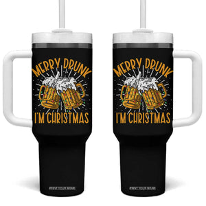 Funny Merry Drunk I'm Christmas Tumbler With Handle Vintage Beer Mugs Xmas TS11 One Size: 40 oz Black Print Your Wear