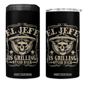 Funny Mexican Dad 4 in 1 Can Cooler Tumbler El Jefe Grilling Stand Back TS10 One Size: 16 oz Black Print Your Wear