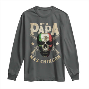 Funny Mexican Dad Long Sleeve Shirt El Papa Mas Chingon Vintage Mexico Skull TS11 Dark Heather Print Your Wear