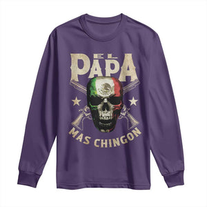 Funny Mexican Dad Long Sleeve Shirt El Papa Mas Chingon Vintage Mexico Skull TS11 Purple Print Your Wear
