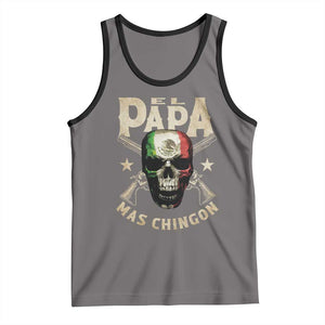 Funny Mexican Dad Tank Top El Papa Mas Chingon Vintage Mexico Skull TS11 Deep Heather Black Print Your Wear