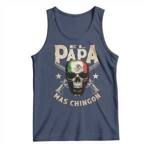 Funny Mexican Dad Tank Top El Papa Mas Chingon Vintage Mexico Skull TS11 Navy Print Your Wear