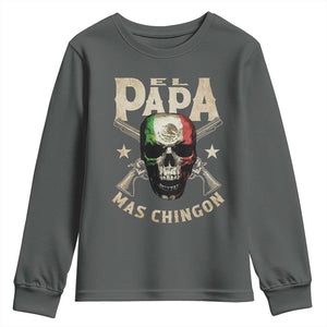 Funny Mexican Dad Youth Sweatshirt El Papa Mas Chingon Vintage Mexico Skull TS11 Dark Heather Print Your Wear