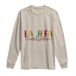 Funny Mexican Spanish La Jefa Boss Long Sleeve Shirt Mexican Flowers TS11 Sand Print Your Wear
