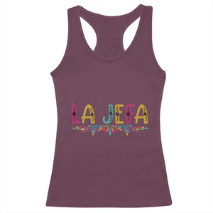 Funny Mexican Spanish La Jefa Boss Racerback Tank Top Mexican Flowers TS11 Maroon Print Your Wear