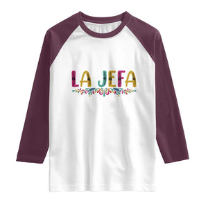 Funny Mexican Spanish La Jefa Boss Raglan Shirt Mexican Flowers TS11 White Maroon Print Your Wear